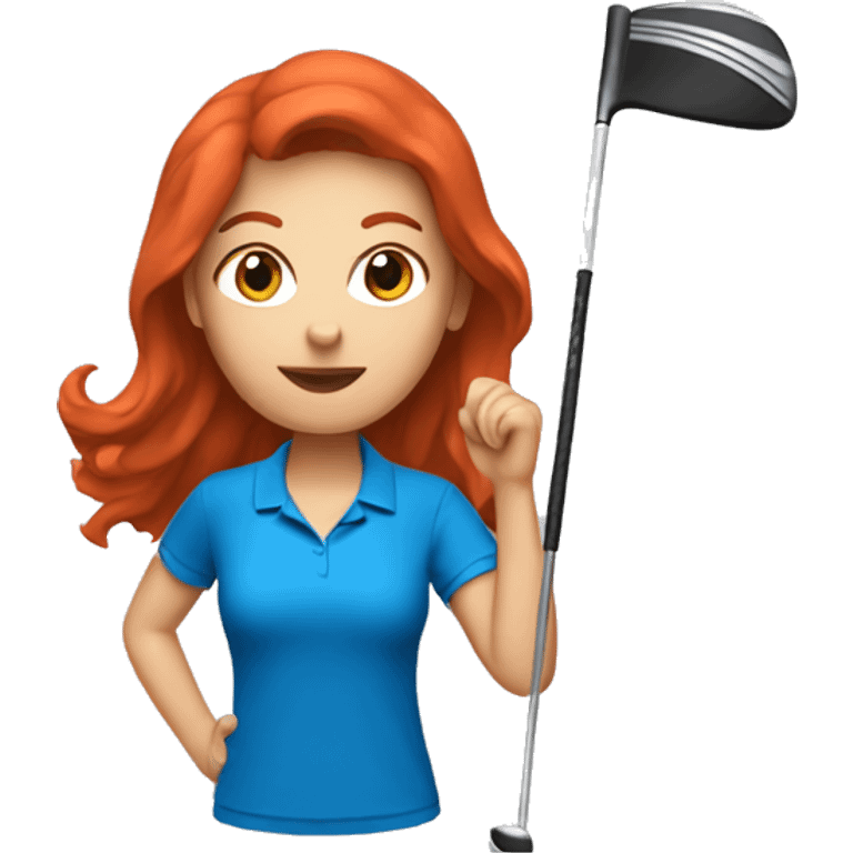 a female golf coach with red hair and blue shirt emoji