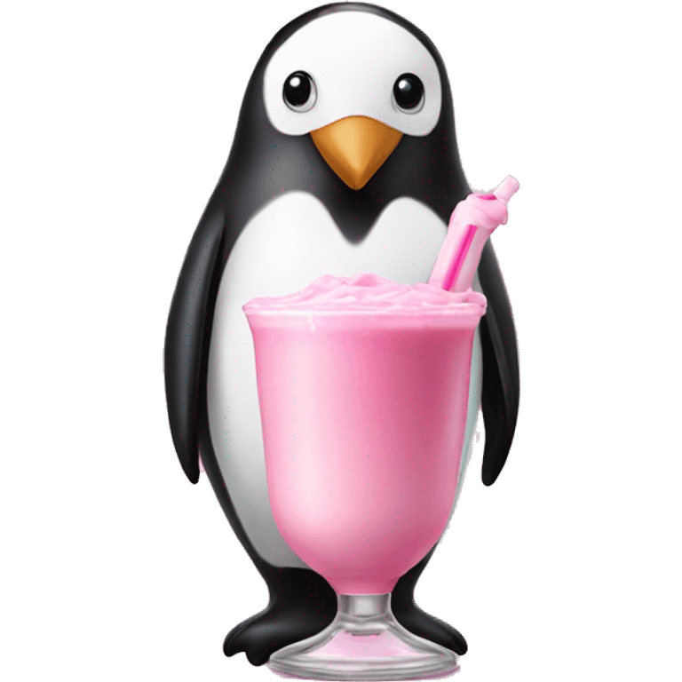 penguin drinking pink milkshake emoji