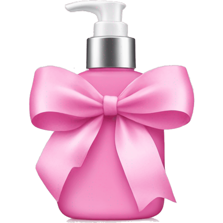 Skincare bottle with pink bow emoji