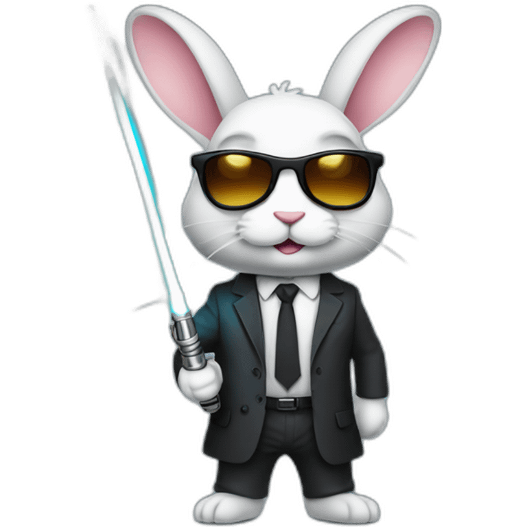 Rabbit with suit and sunglasses and  lightsaber light on completely emoji