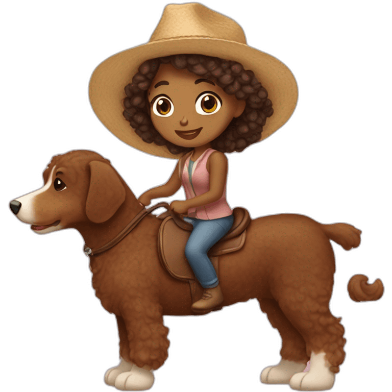 Brown girl riding a tan bernadoodle emoji