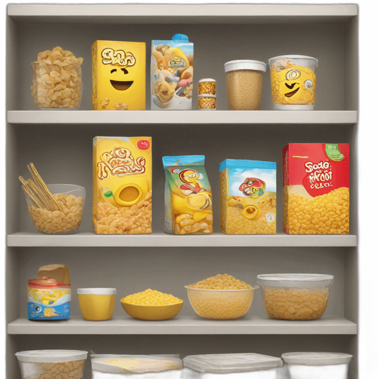 kitchen shelve with cereal boxes emoji