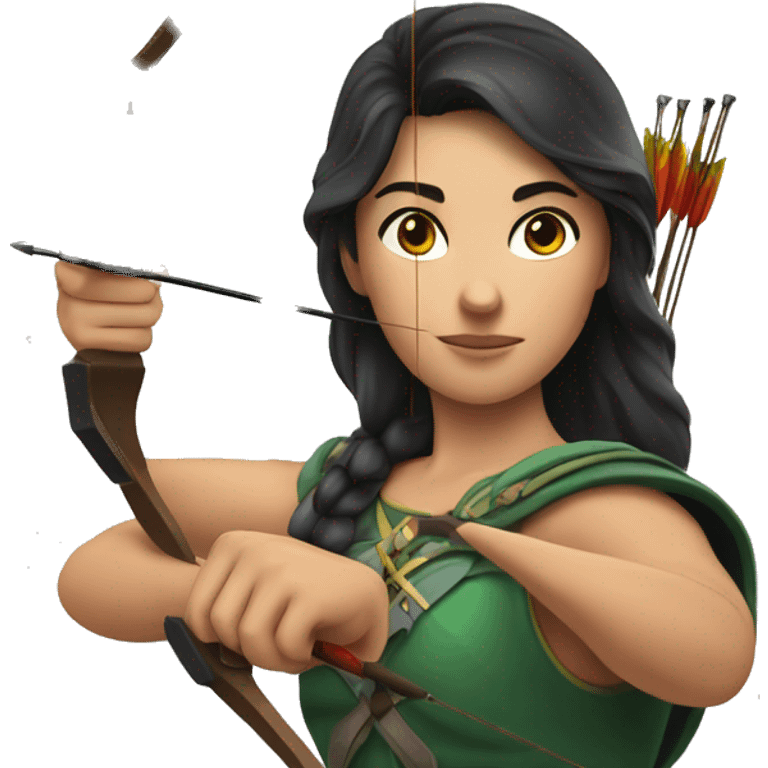 a male archer aiming with a bow in her hand but no arrow, dark hair, bright skin, emoji