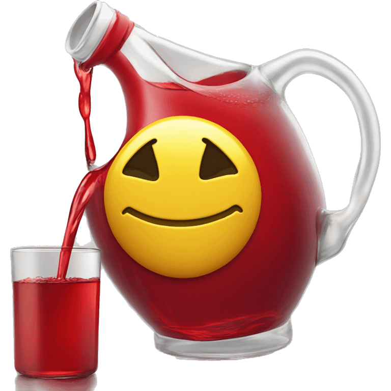 smiley face pouring a red jug of liquid that has a yellow spout onto himself emoji