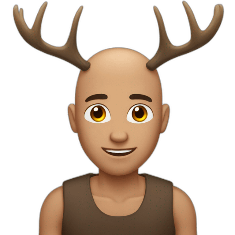 Bald young Man brown eyes with Moose antlers emoji