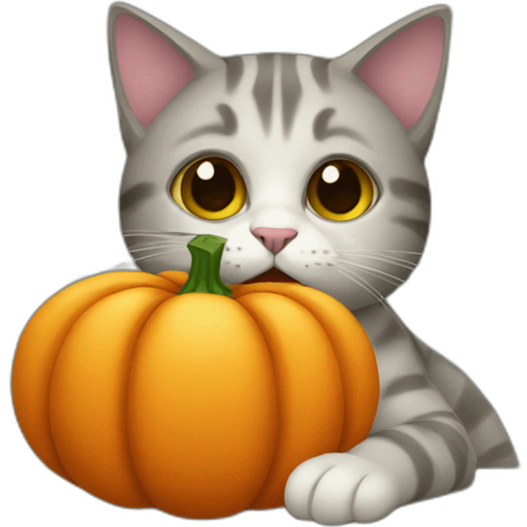 A cat eating a pumpkin emoji