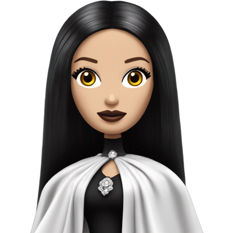 Dulcissima Barbie, Morticia Addams, cape,veil,funeralwear,showing off, show full body,accessories  emoji