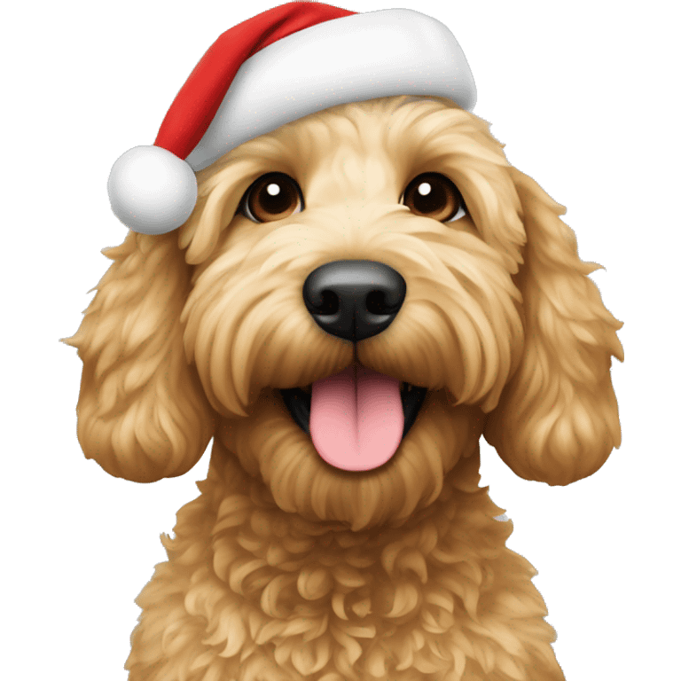 Goldendoodle wearing Santa hat emoji