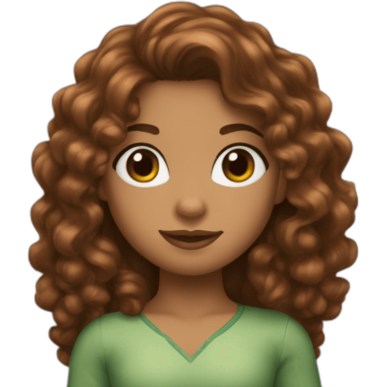 Girl with long brown curly hair and spider-man suit and olive skin emoji