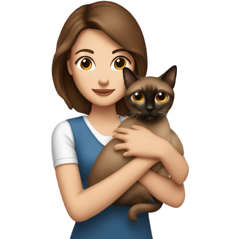 Tan brown haired with dark brown eyes woman holding a siamese cat emoji