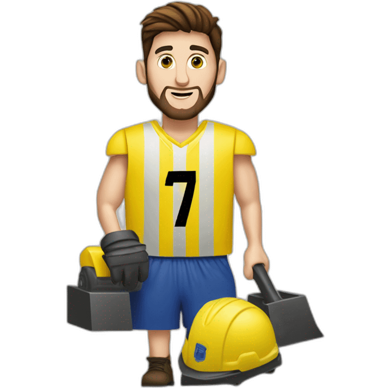 Leonel messi sobre una excavadora color amarilla emoji