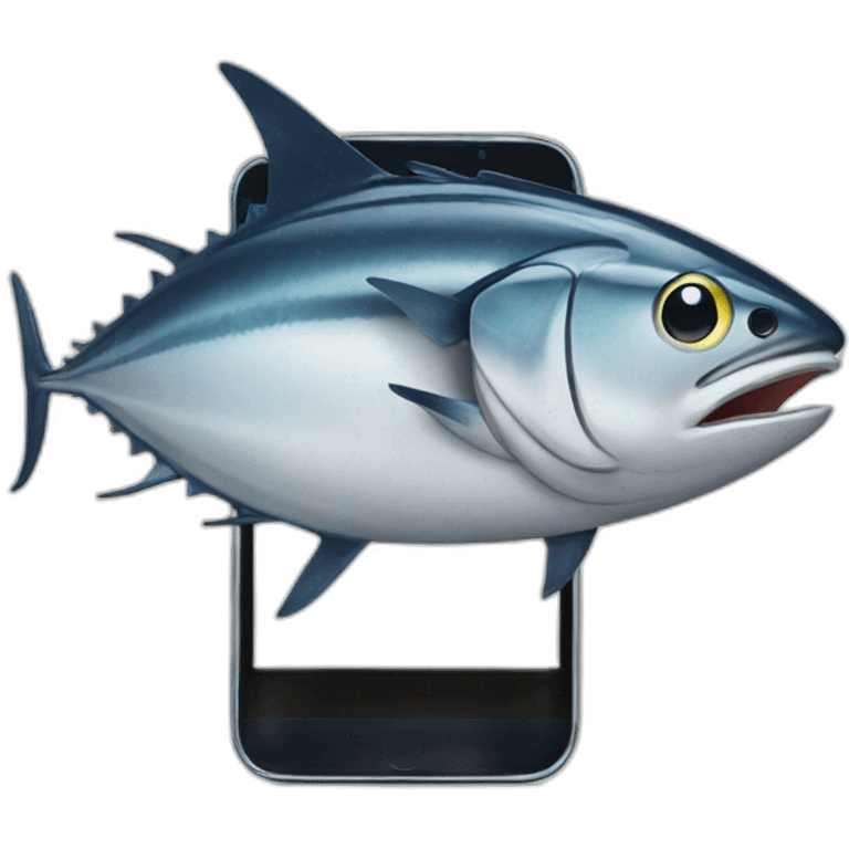 Tuna fish with a smartphone  emoji