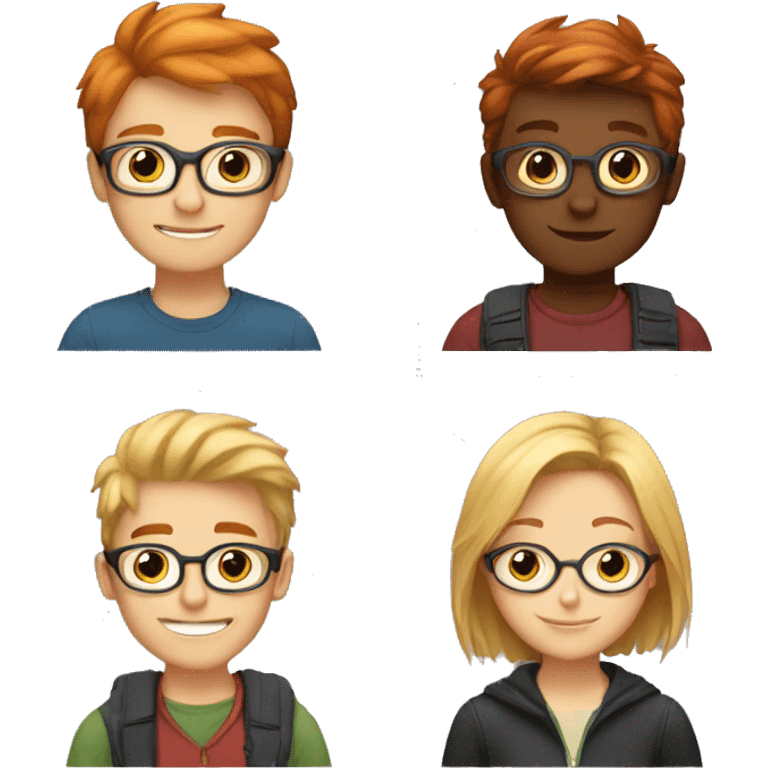 A boy and a girl hugging the boy blond hair and the girl red hair with glasses  emoji