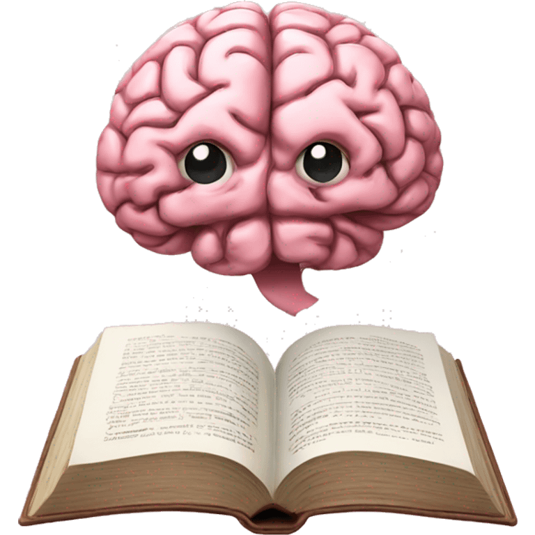 A pink brain reading a brown book emoji