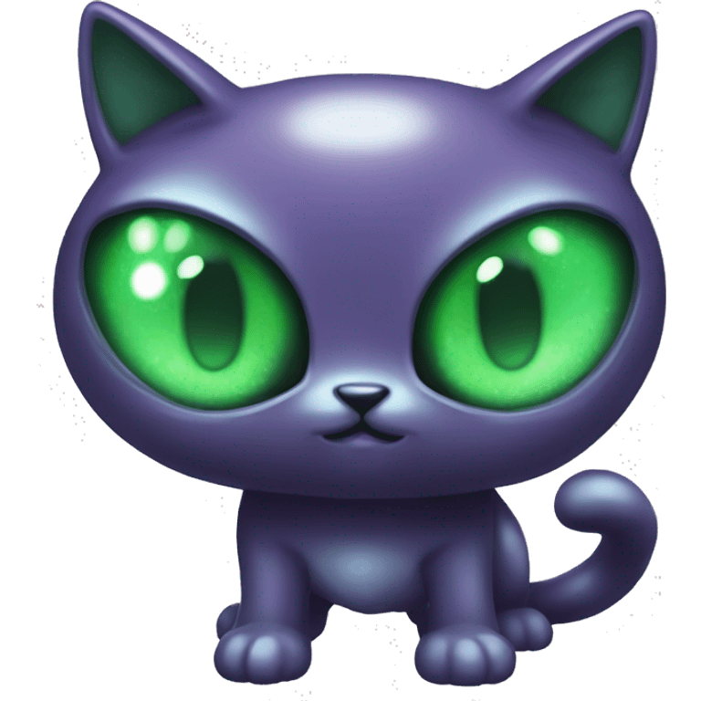 Shiny, Sparkly, Dark-type--Psychic-Ice-type-Fakémon-Alien-Cat Blind Purple eyes, green gem, full body emoji