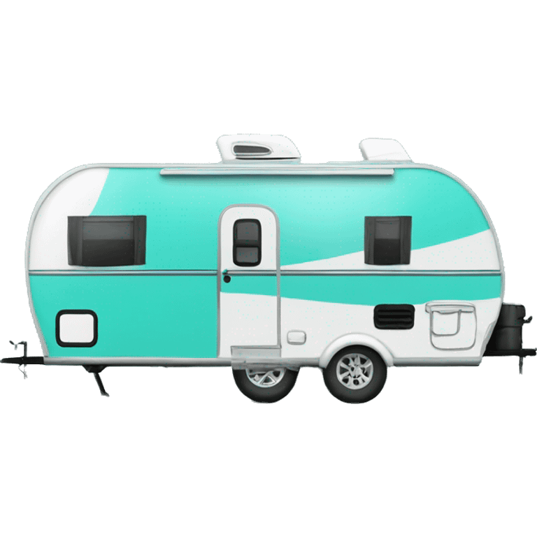 Realistic portable turquoise travel trailer isolated.  emoji