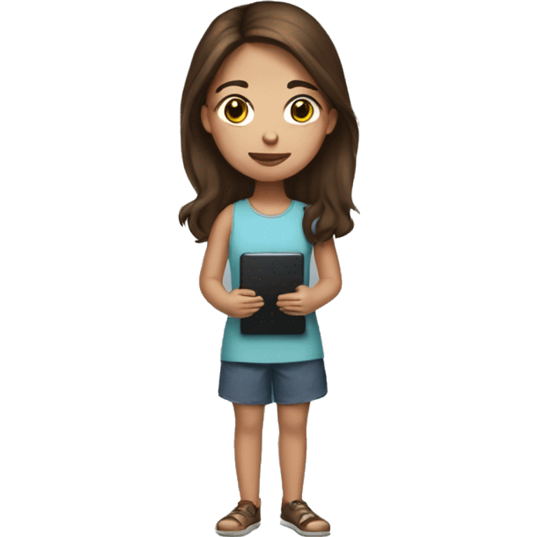 Girl with brown hair holding a kindle emoji