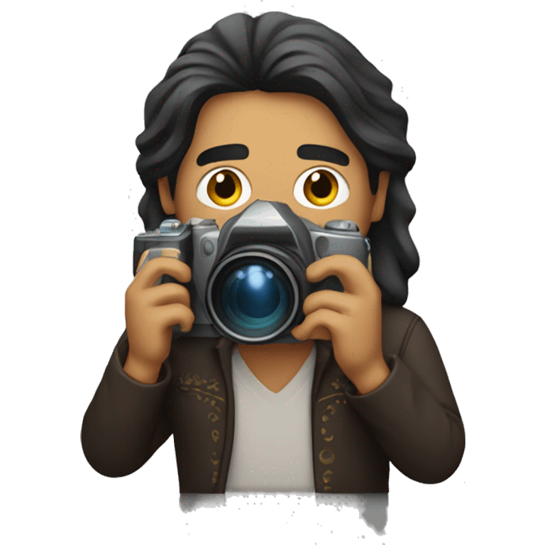 Mexican man with long hair, holding a professional camera  emoji