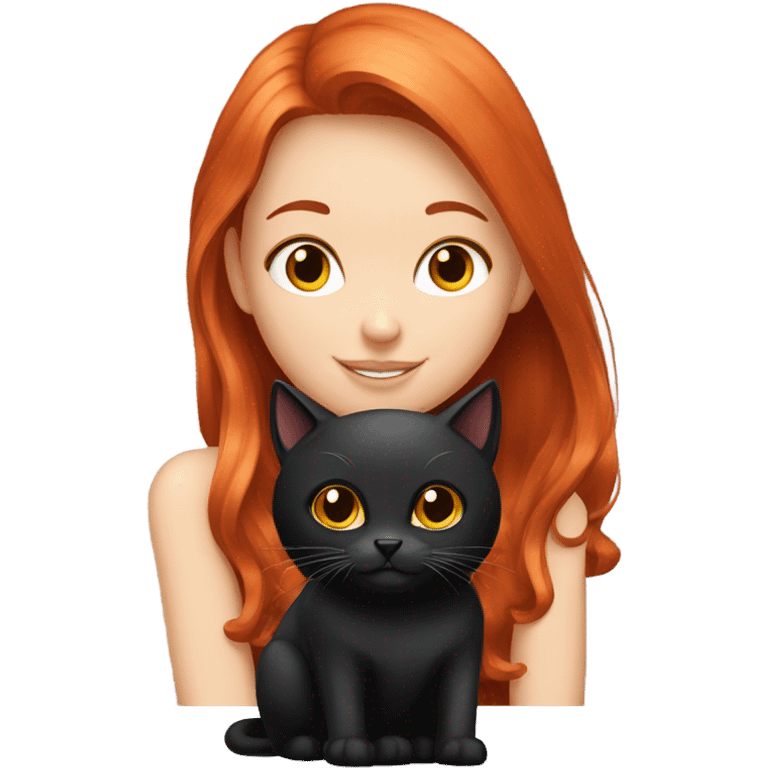 red haired girl with long haired black cat emoji