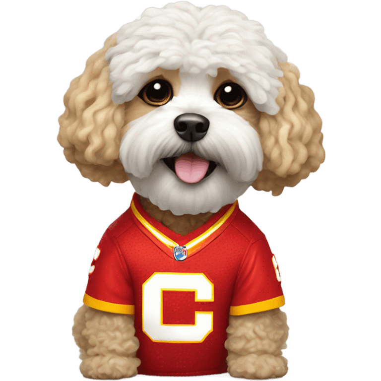 Noodles the Shipoo dog in a Kansas City chiefs outfit emoji