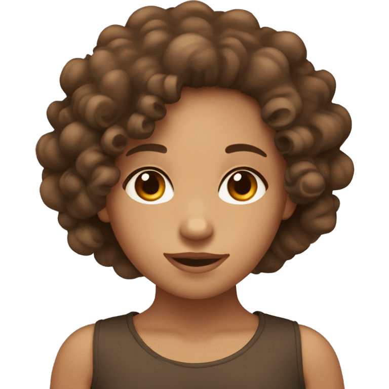 Curly head tan girl with brown eyes and dark brown curly hair emoji