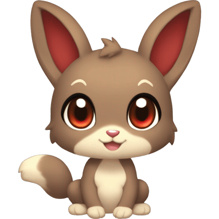 Cute, Chibi, Kemono-style, Anthro, Fur-Sona, Dark-Brown, Normal-type-Ground-type Tan-Rabbit-Fakémon with Dark-Red eyes, beige belly, beige paws, beige feet, beige freckles, full body emoji