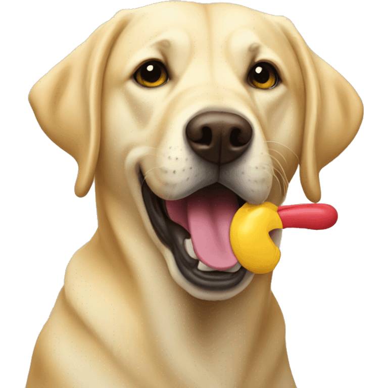 Yellow lab with toy in his mouth emoji