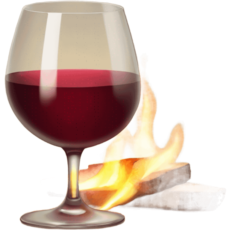 A glass of wine in front of a fire emoji