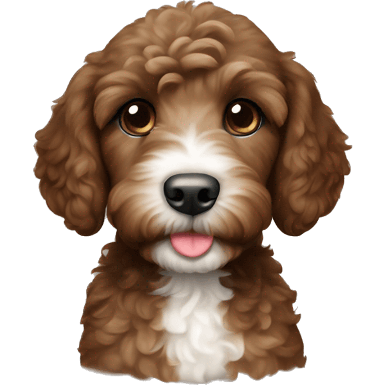 Brown Labradoodle puppy with white patch on tummy emoji