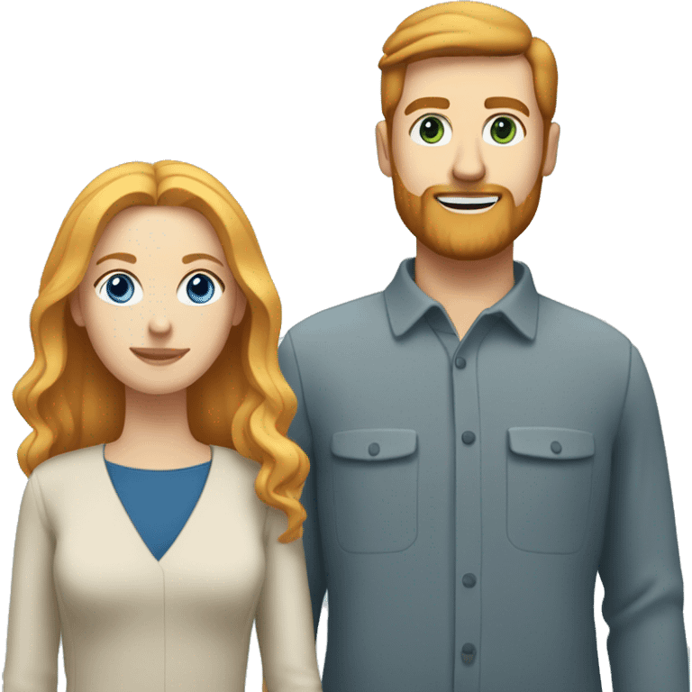 Couple white man with ginger hair and beard and a white woman with blonde hair and blue eyes  emoji