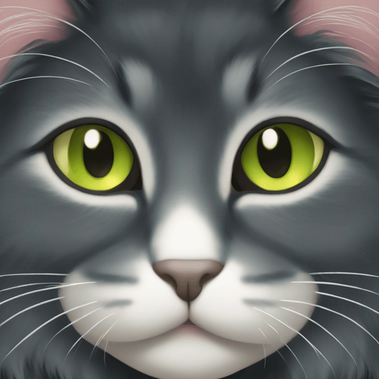 Black long haired cat with light green eyes emoji