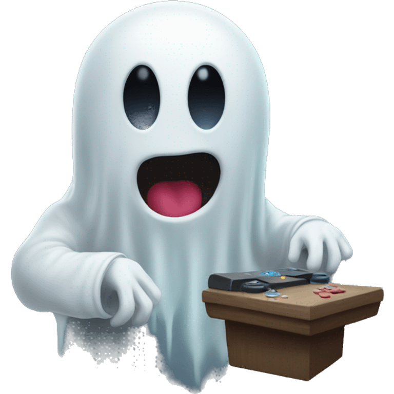 nonchalent glibbery ghost playing video game emoji