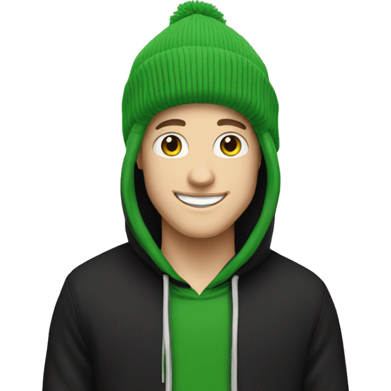 happy white skater dude green beanie black hoodie emoji