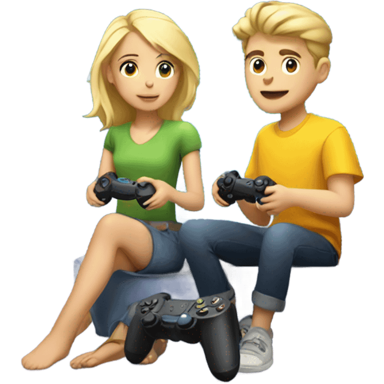 Blonde Girl and Blonde Boy playing PlayStation  emoji