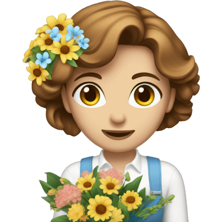 woman florist with a bouquet blue eyes brown hair emoji