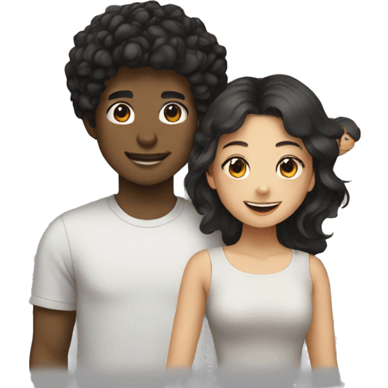 Asian girl and black boy with curly hair emoji