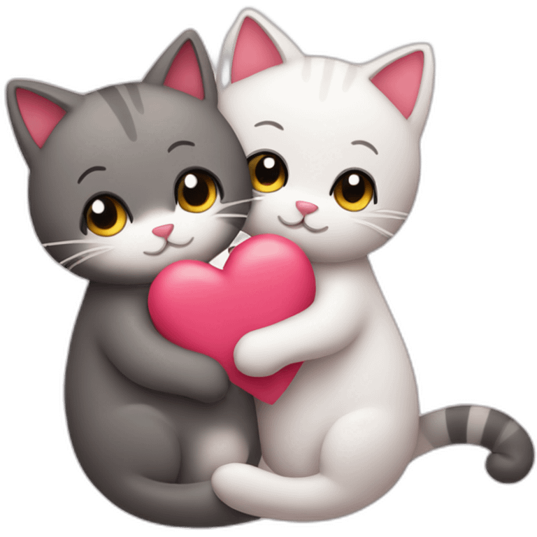 2 kawaii cats hugging with hearts around them emoji