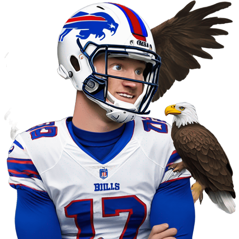 Josh Allen wearing bills jersey on a buffalo with an eagle head emoji