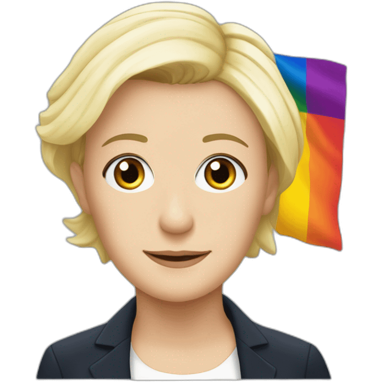 marine lepen avec un drapeau lgbt emoji