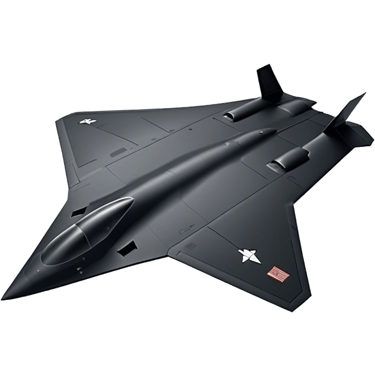 B-2 Spirit bomber - Northrop B-2 (Model Year: 2021) (Iconic colour: Stealth black) - A sleek, stealth bomber with smooth, angular contours and a matte jet-black finish. Emphasize a futuristic, minimalist design with a seamless fuselage, low-profile wings, and an overall intimidating stealth aesthetic. emoji