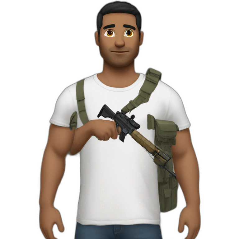 man with trasher t-shirt and hair curtains and with fn scar carabine emoji