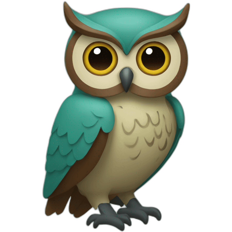 An owl, Greenish blue and brown emoji