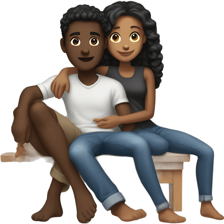 "loving couple of 18 year old teenagers both with dark skin color with the girl sitting on her boyfriend's feet" emoji