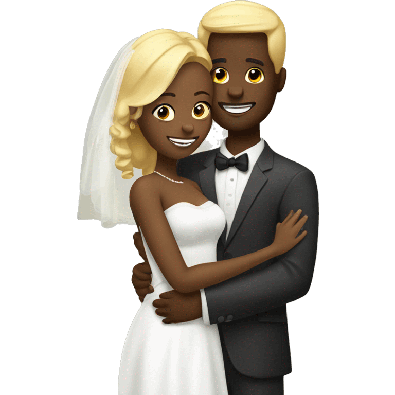 black happy married life. A blonde man has just married a woman from Africa. they are hugged emoji