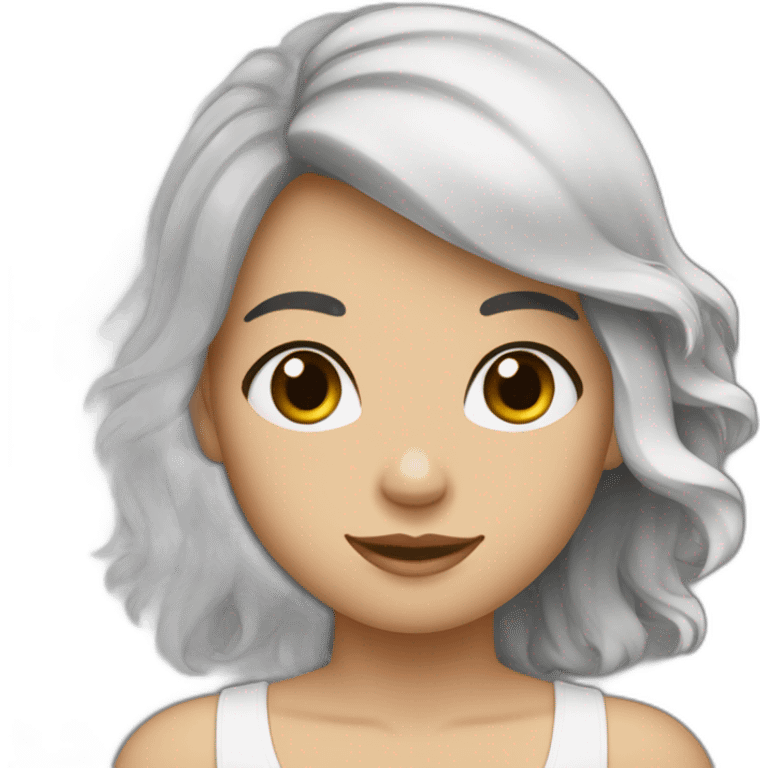 Fille avec des tâches de rousseur la peau blanche et les cheveux longs noir emoji