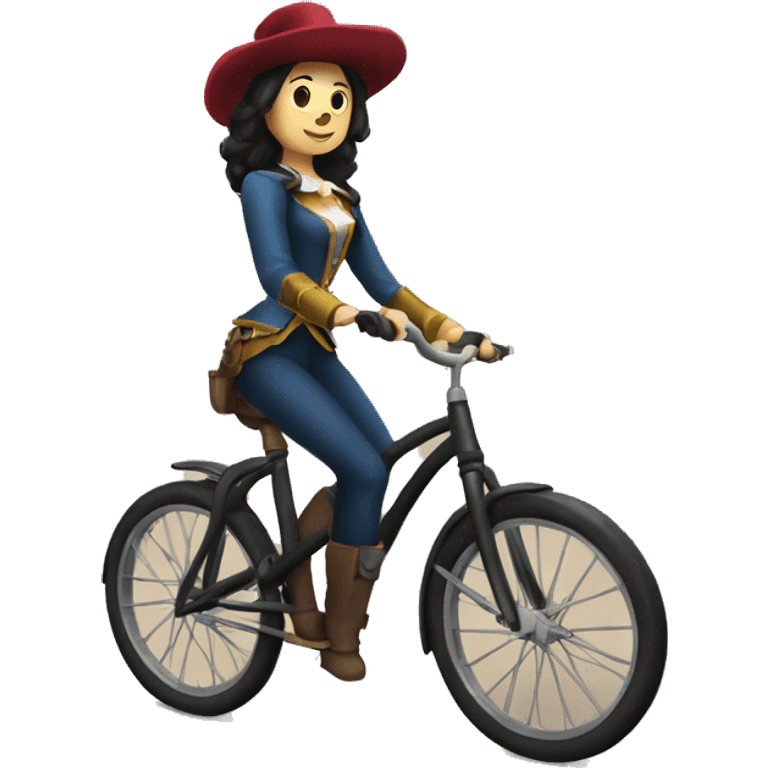 female musketeer riding a unicycle dark hair average build emoji