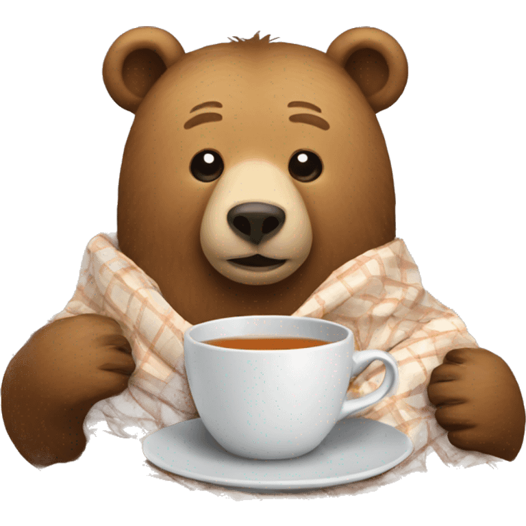 A bear with a duvet and a cup of tea emoji