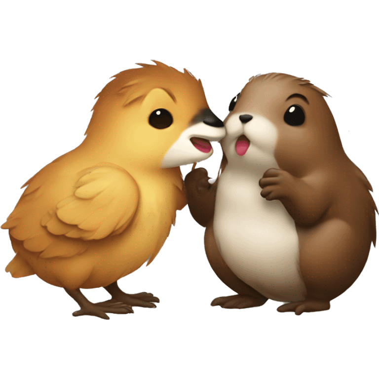 Chick and beaver kissing emoji