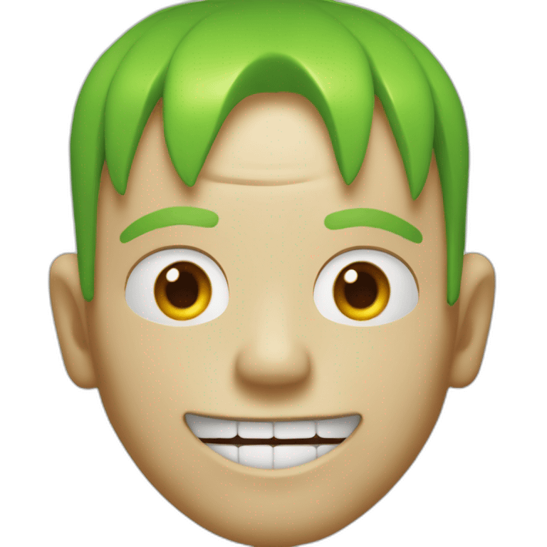 Michael “Flea” Balzary face, short with neon green hair, smiling with gap in front teeth, bass player for Red Hot Chili Peppers emoji