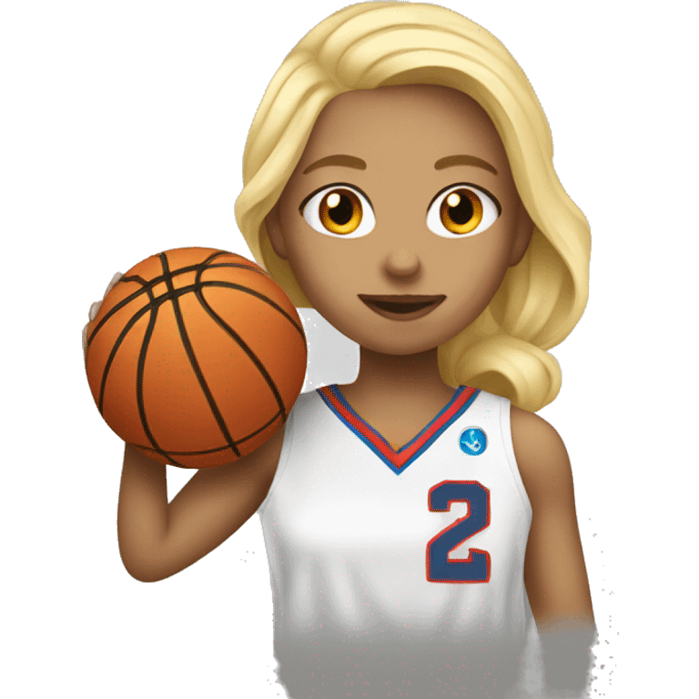 Blonde girl shooting basketball with 21 jersey  emoji